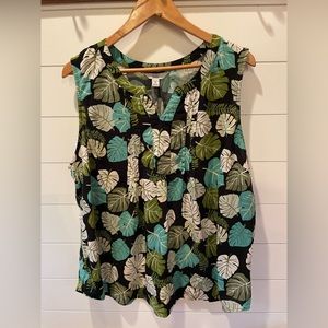 Croft & Barrow Sleeveless Top Size 1X Black, teal, green and white print